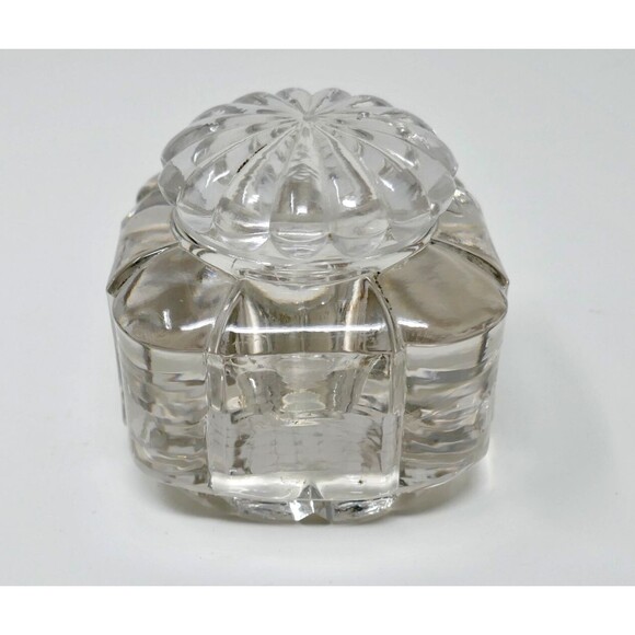 Vintage Heavy Crystal Glass Inkwell Paperweight with Glass Lid - Picture 2 of 12